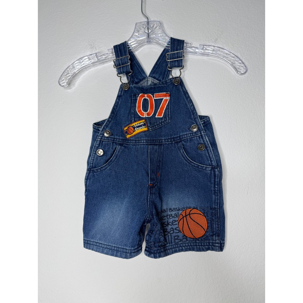 Simply Basic Boys Denim Basketball Overalls Shortalls Blue 12M Vintage 90s Y2K